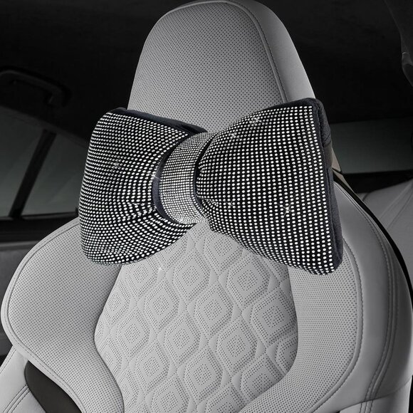2 PCS Bling Car Pillows, Rhinestones Bowknot Bling Car Headrest Pillow, - Picture 4 of 6